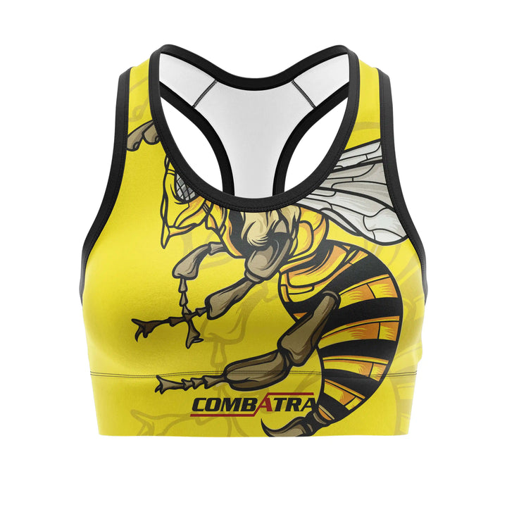 Black Gold Hornet Sports Bra front view | Combatra