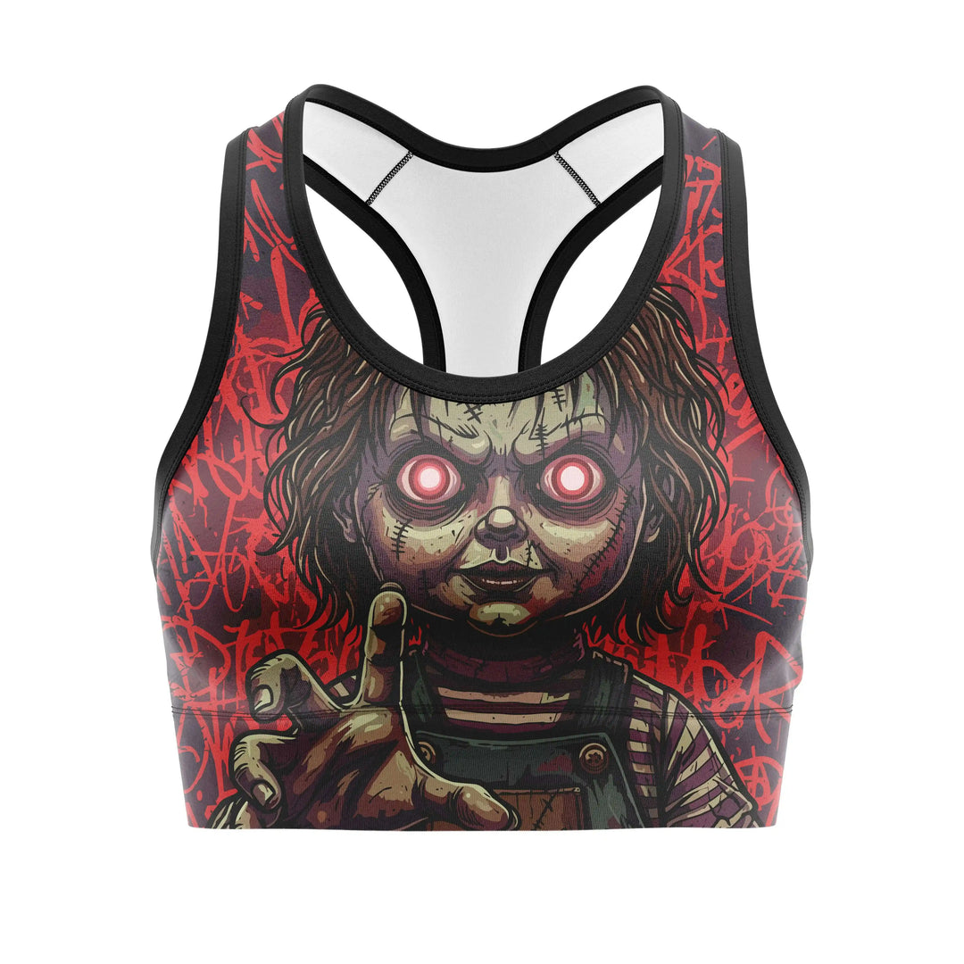 Cursed Doll Sports Bra front view | Combatra