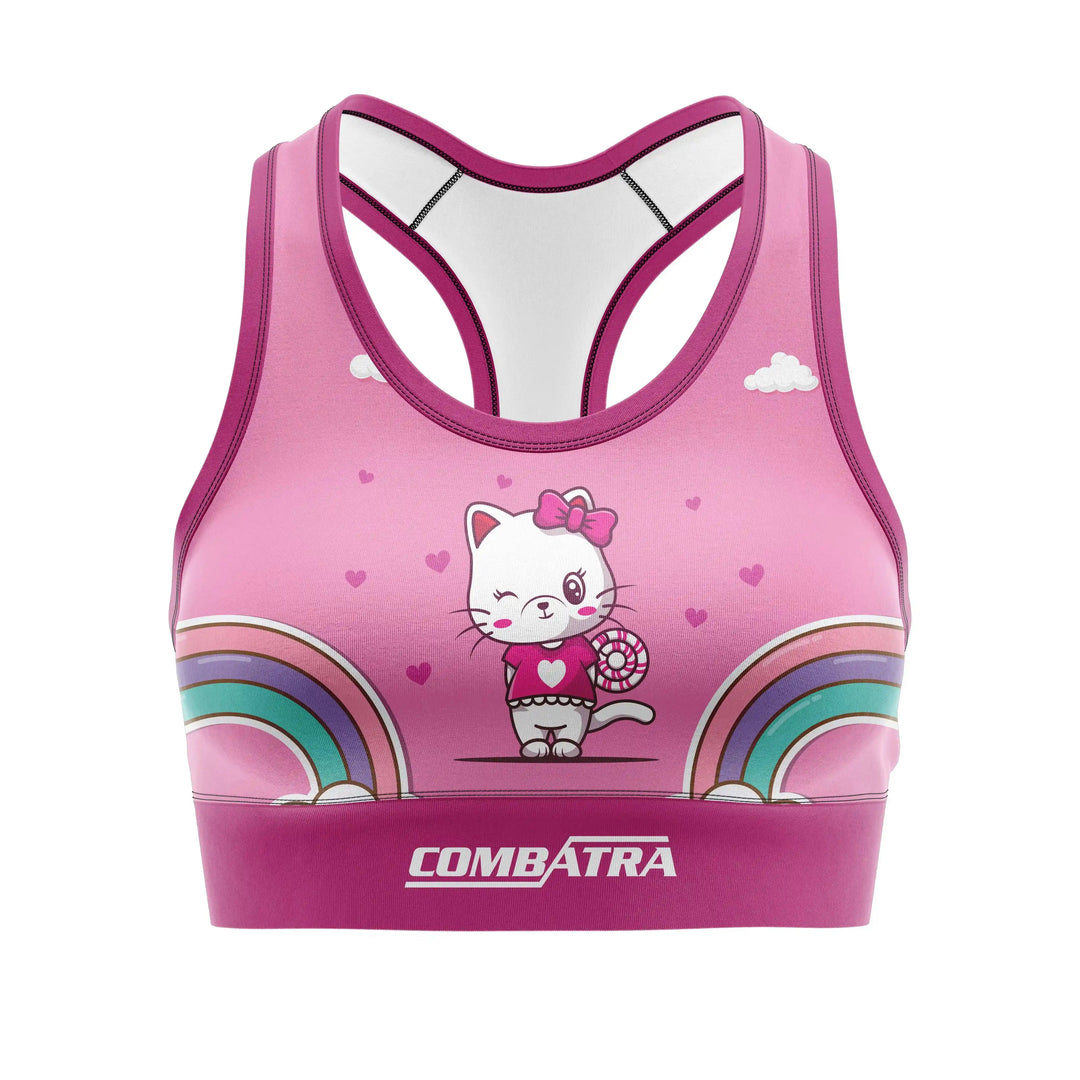 Cattified Rainbow Sports Bra front view | Combatra