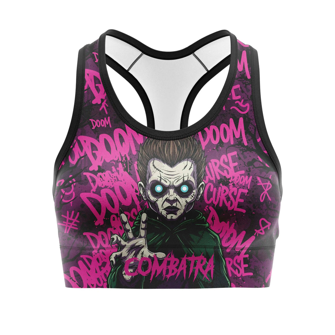 Dark Doom Curse Sports Bra front view | Combatra