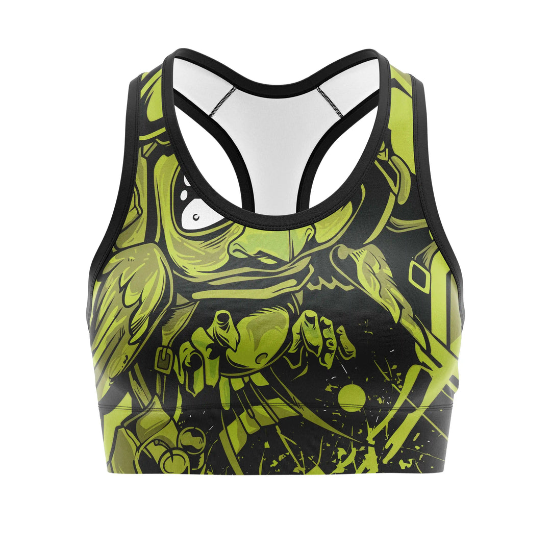 Green Chaos Mode Sports Bra front view | Combatra