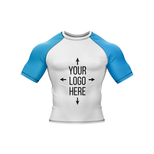 Customizable White and Blue Compression Rash Guard