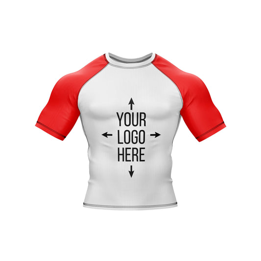 Customizable White and Red Compression Rash Guard