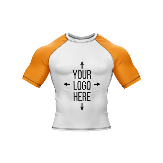 Customizable White and Orange Compression Rash Guard