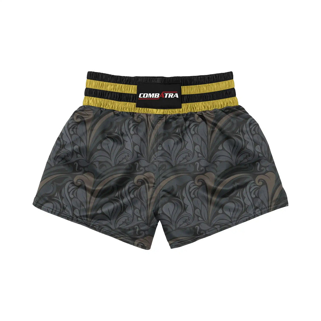 Golden Black Muay Thai Shorts front view | Combatra