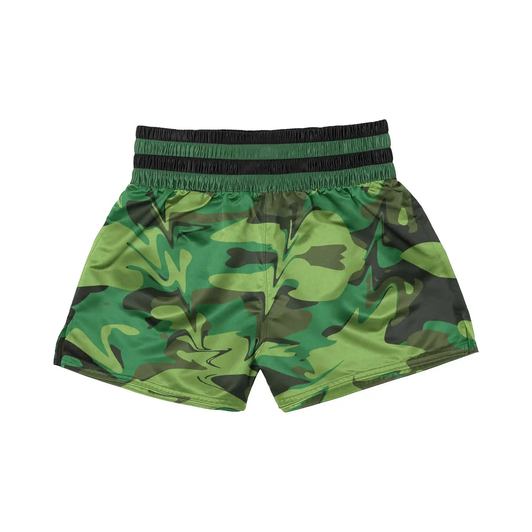 Green Camo Battlefield Muay Thai Shorts back view | Combatra