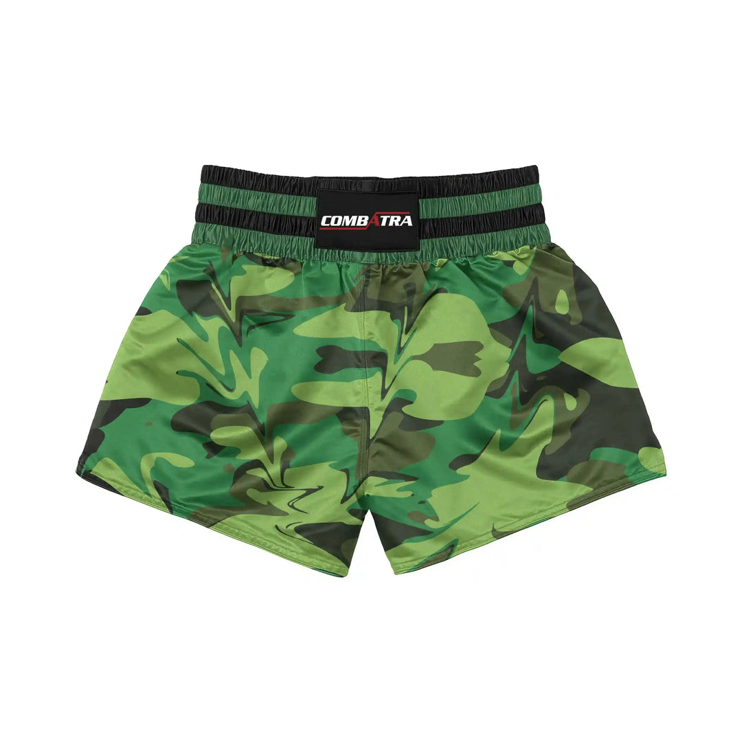 Green Camo Battlefield Muay Thai Shorts front view | Combatra