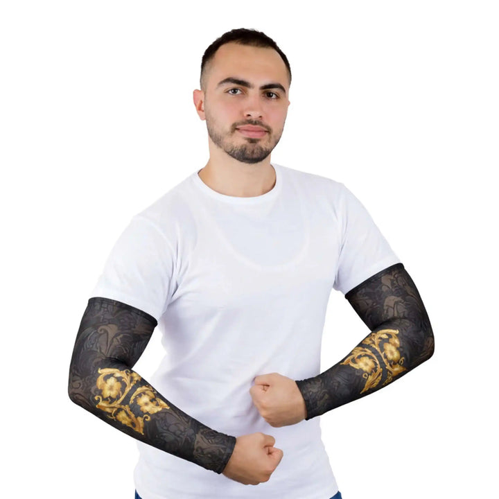 Combatra Golden Black Compression Arm Sleeves – UPF 50+