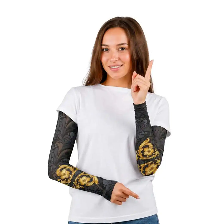 Combatra Golden Black Compression Arm Sleeves – UPF 50+