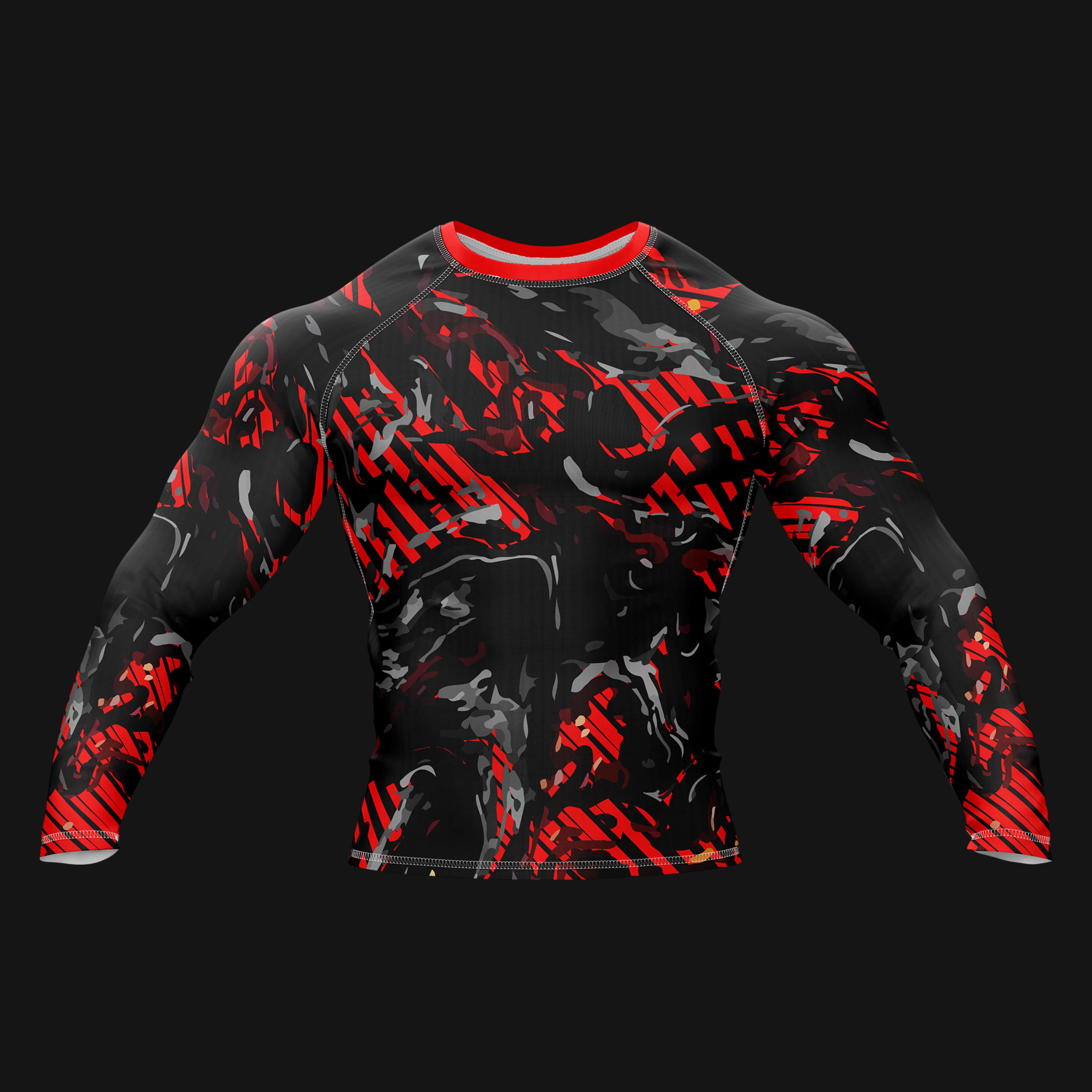 Abstract Red Camo Compression Rash Guard