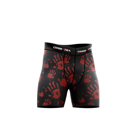Red Handprint Design Compression Shorts
