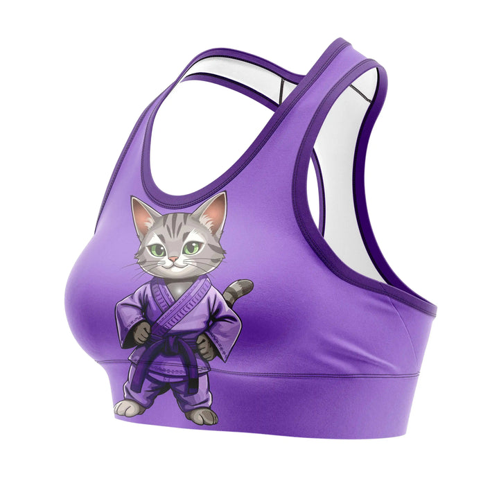 Cat Warrior Purple Sports Bra alternate view | Combatra