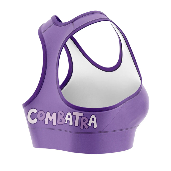 Cat Warrior Purple Sports Bra detail view | Combatra
