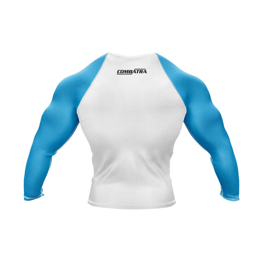 Customizable White and Blue Compression Rashed Guard