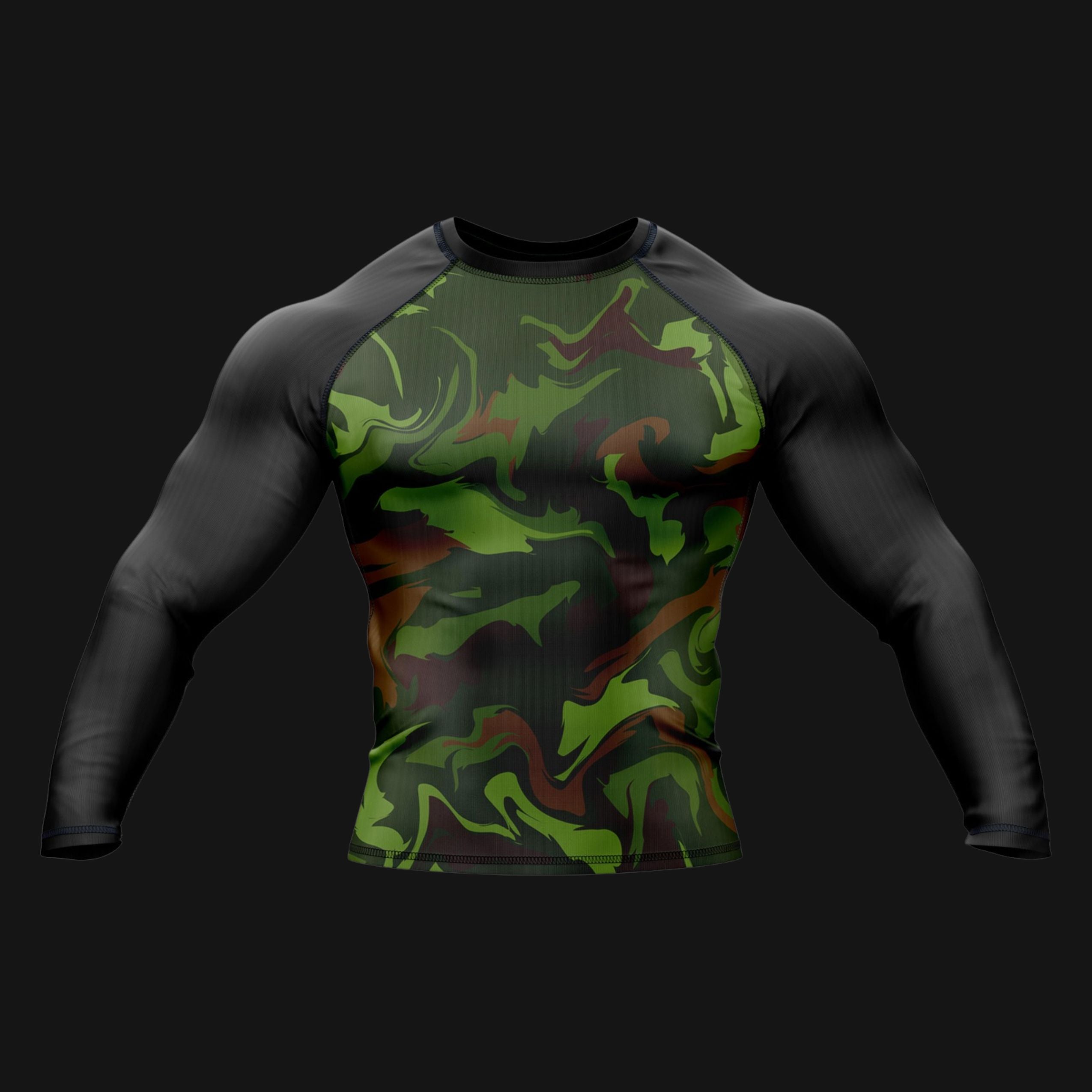 Green Classic Camo Compression Rash Guard For men