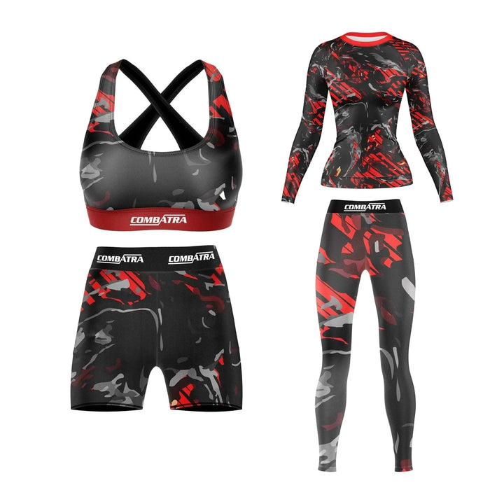 Abstract Red Camo Compression Rash Guard For Women - Premium Rashguards | Combatra