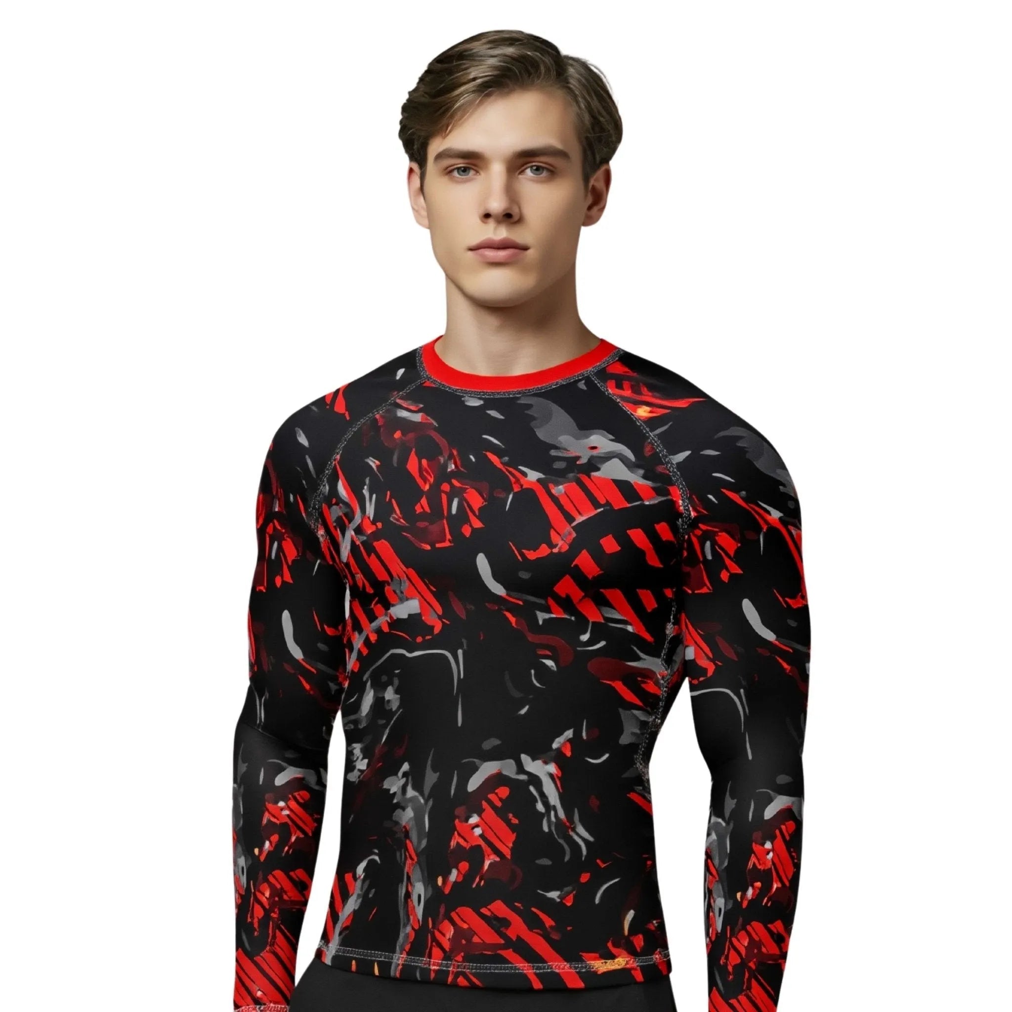 Red Camo Compression Rash Guard for Athletic Performance