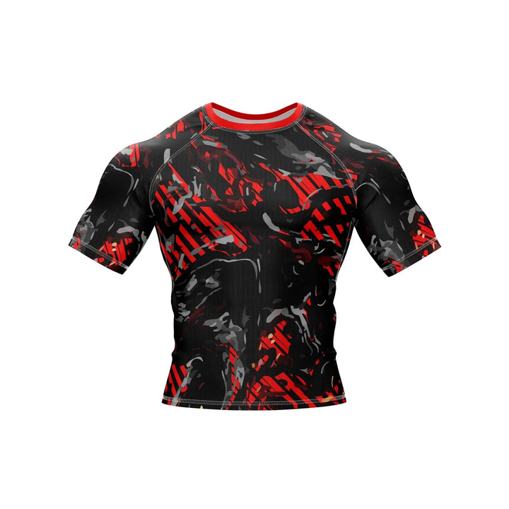 Abstract Red Camo Compression Rash Guard - Premium Rashguards | Combatra