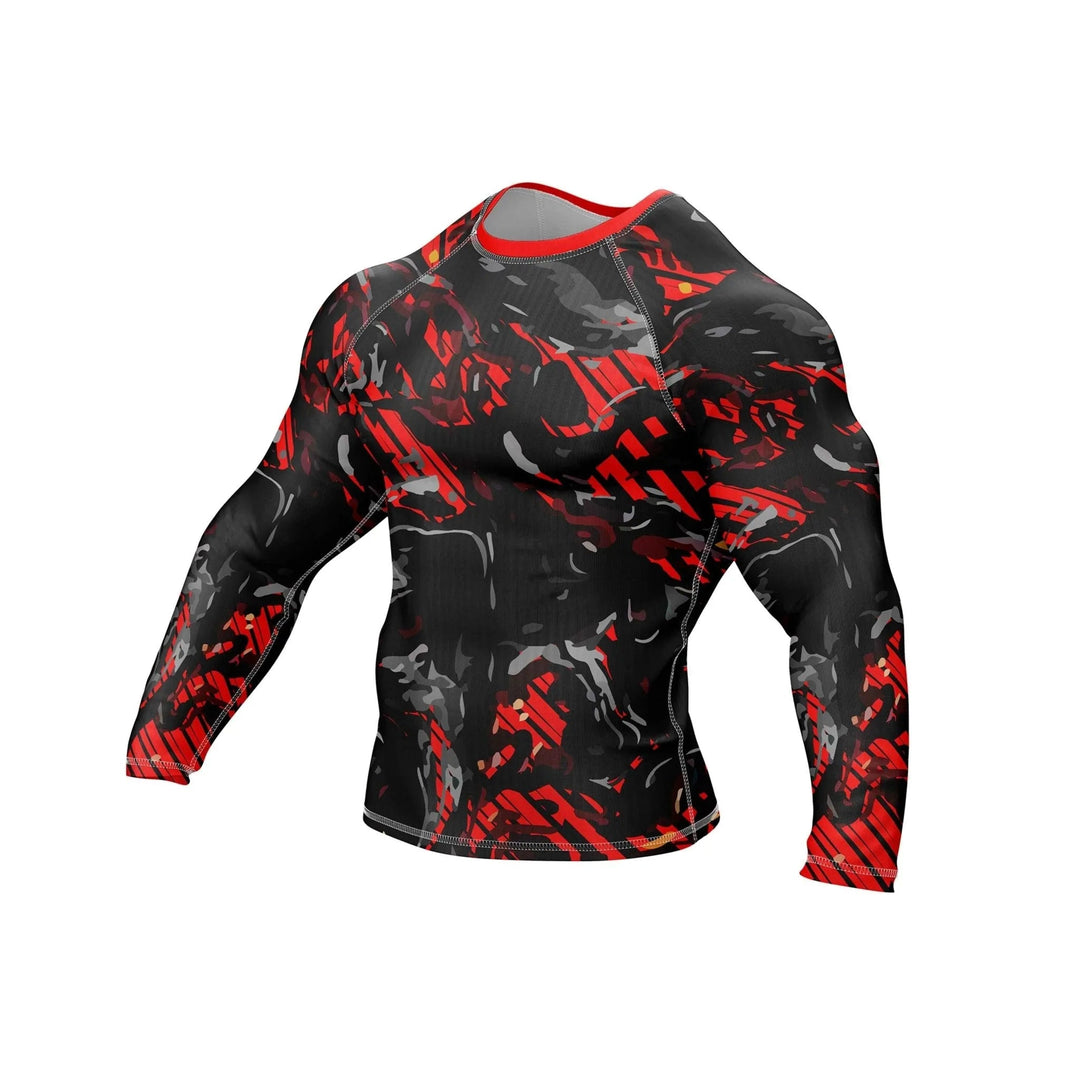 Abstract Red Camo Compression Rash Guard - Premium Rashguards | Combatra