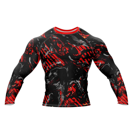 Abstract Red Camo Compression Rash Guard - Premium Rashguards | Combatra