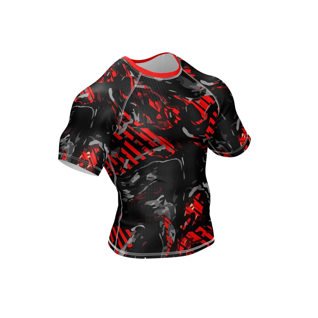 Abstract Red Camo Compression Rash Guard - Premium Rashguards | Combatra