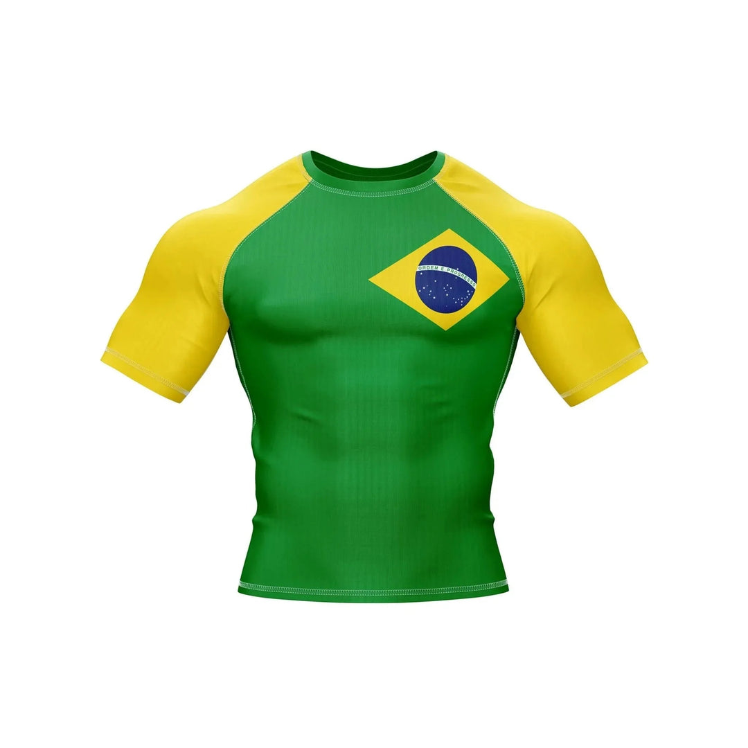 Brazil Flag Compression Top Rash Guard - Patriotic Rashguards | Combatra