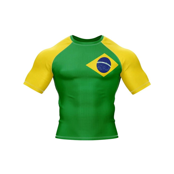 Brazil Flag Compression Top Rash Guard - Patriotic Rashguards | Combatra