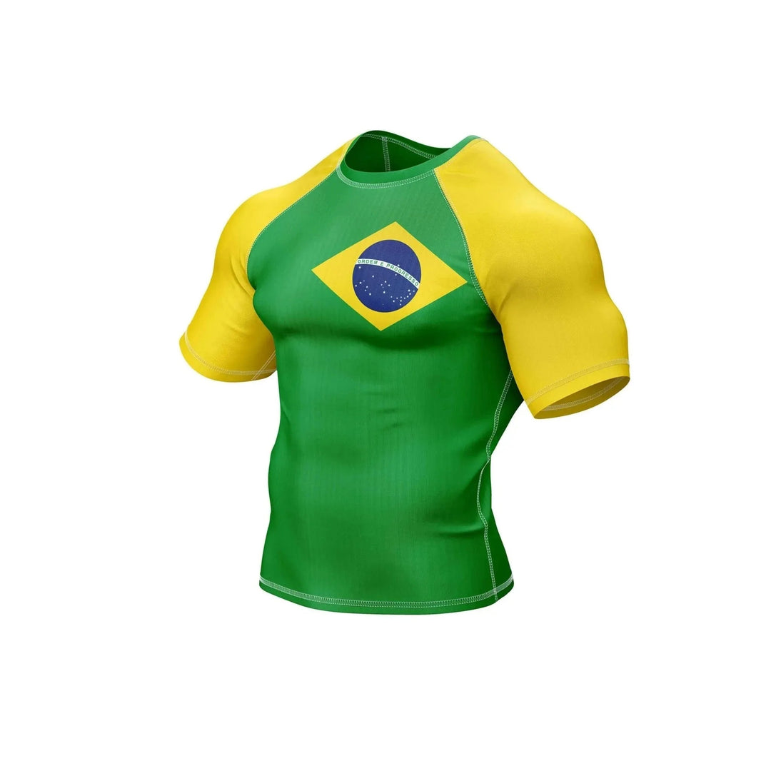 Brazil Flag Compression Top Rash Guard - Patriotic Rashguards | Combatra