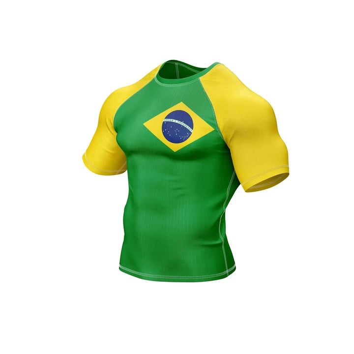 Brazil Flag Compression Top Rash Guard - Patriotic Rashguards | Combatra