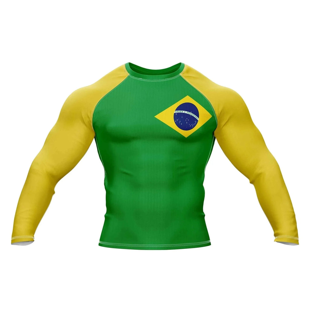 Brazil Flag Compression Top Rash Guard - Patriotic Rashguards | Combatra