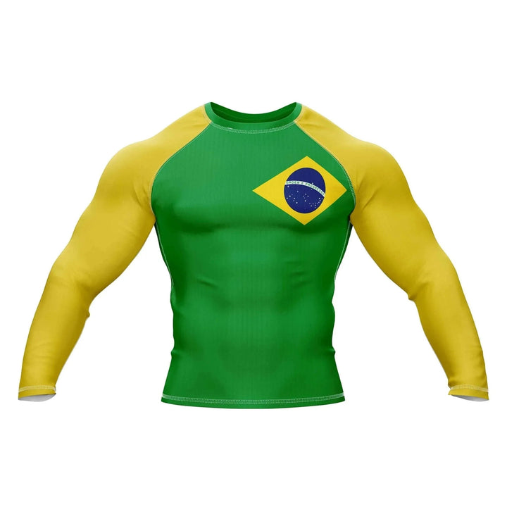 Brazil Flag Compression Top Rash Guard - Patriotic Rashguards | Combatra