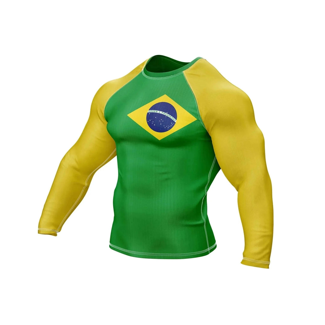 Brazil Flag Compression Top Rash Guard - Patriotic Rashguards | Combatra