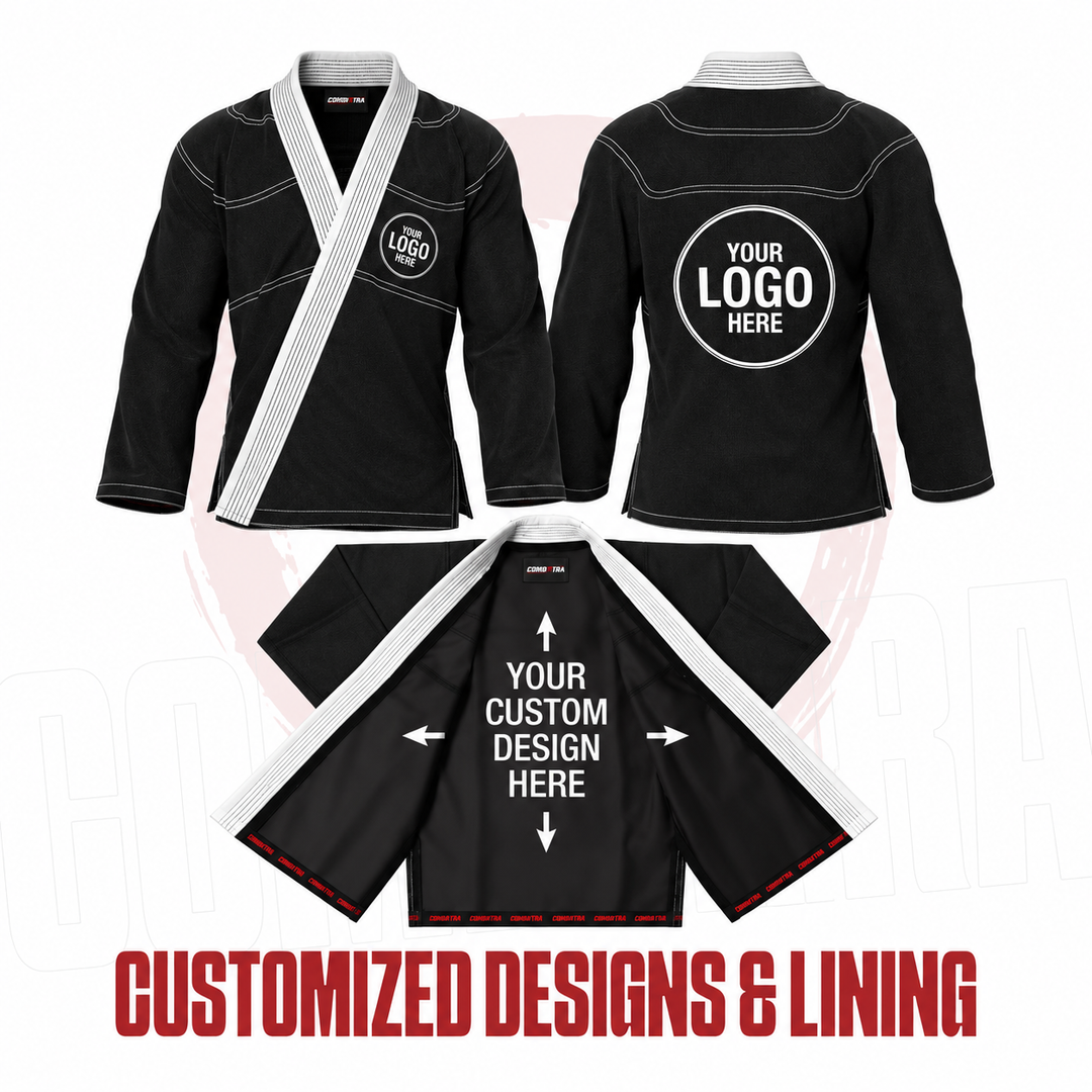Combatra custom premium BJJ Gi jacket only, showing front, back and custom inner lining
