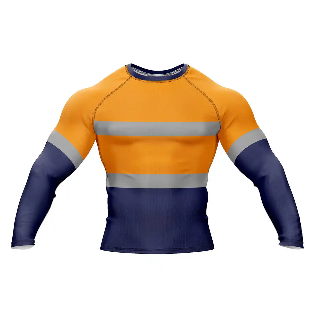 Construction Worker BJJ Rashguard in Orange – front view