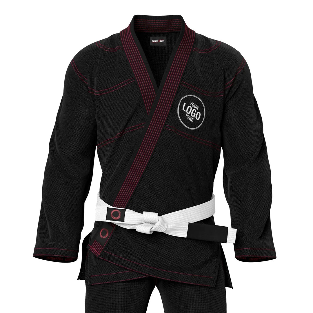 Custom Black Brazilian Jui Jitsu Gi with Red Threads - Personalised Gi | Combatra