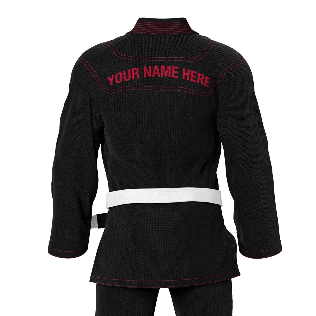 Custom Black Brazilian Jui Jitsu Gi with Red Threads - Personalised Gi | Combatra