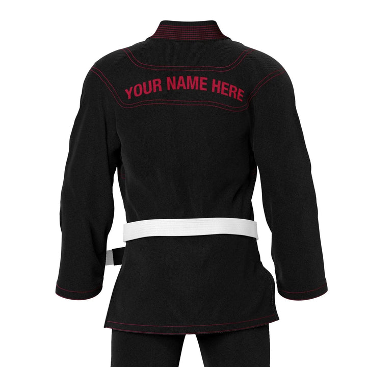 Custom Black Brazilian Jui Jitsu Gi with Red Threads - Personalised Gi | Combatra