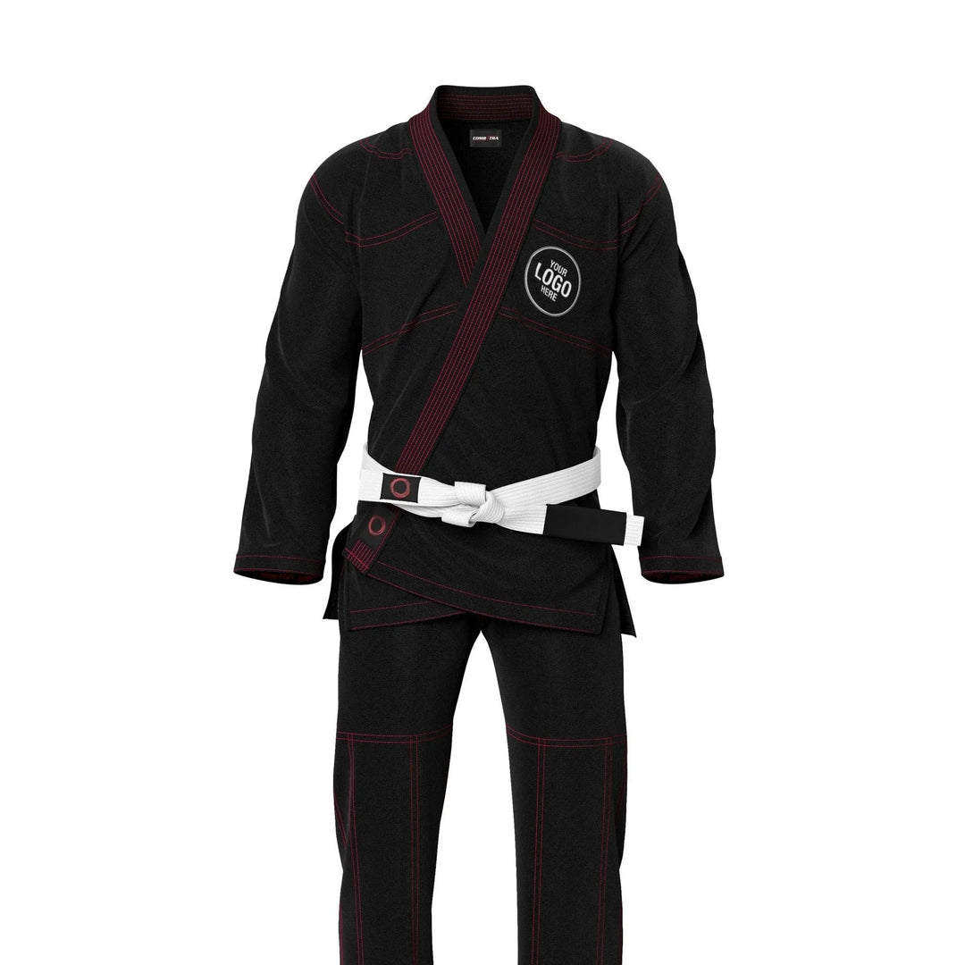 Custom Black Brazilian Jui Jitsu Gi with Red Threads - Personalised Gi | Combatra