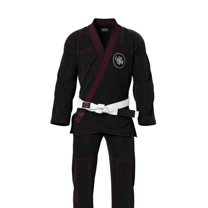 Custom Black Brazilian Jui Jitsu Gi with Red Threads - Personalised Gi | Combatra