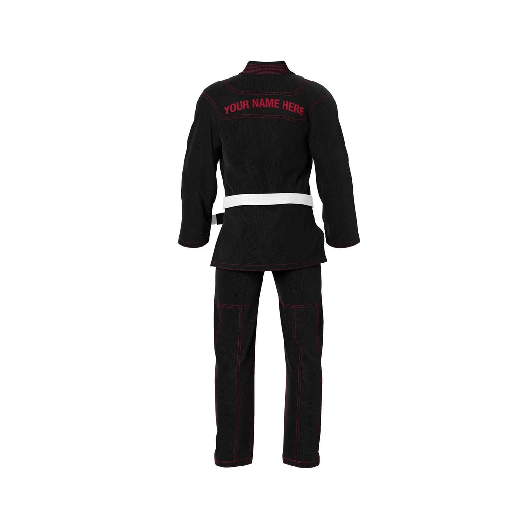 Custom Black Brazilian Jui Jitsu Gi with Red Threads - Personalised Gi | Combatra