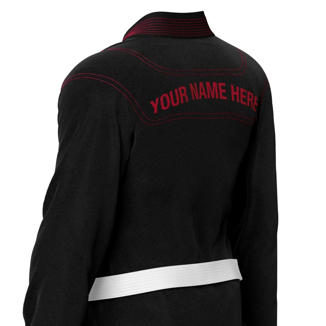Custom Black Brazilian Jui Jitsu Gi with Red Threads - Personalised Gi | Combatra