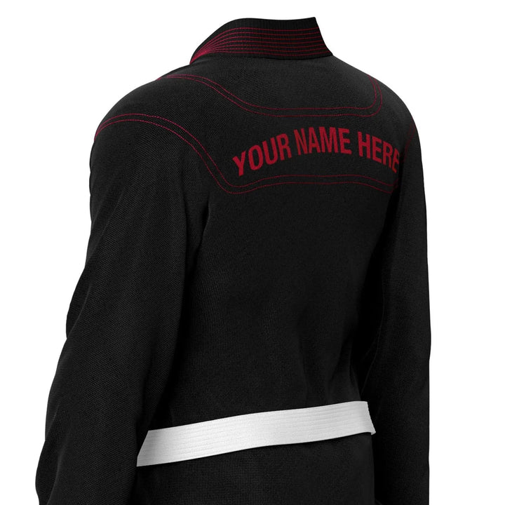 Custom Black Brazilian Jui Jitsu Gi with Red Threads - Personalised Gi | Combatra