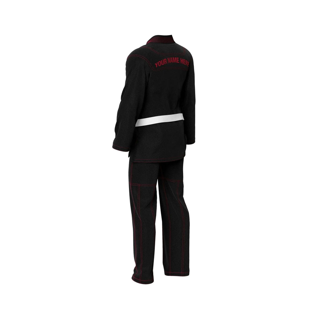 Custom Black Brazilian Jui Jitsu Gi with Red Threads - Personalised Gi | Combatra