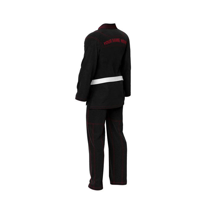 Custom Black Brazilian Jui Jitsu Gi with Red Threads - Personalised Gi | Combatra