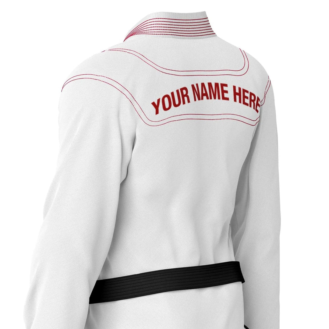 Custom White with Red Threads Brazilian Jiu JItsu gi - Personalised Gi | Combatra