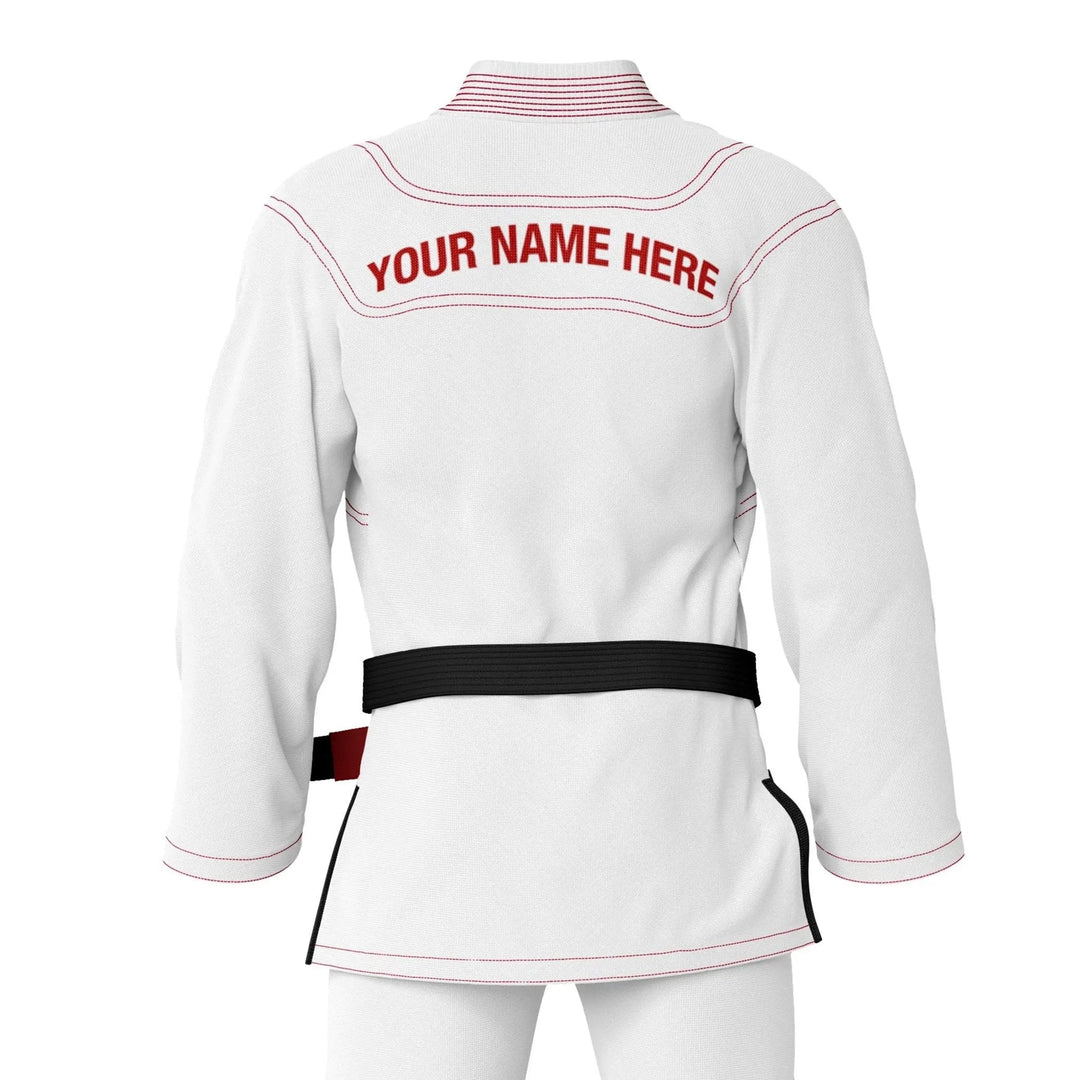Custom White with Red Threads Brazilian Jiu JItsu gi - Personalised Gi | Combatra