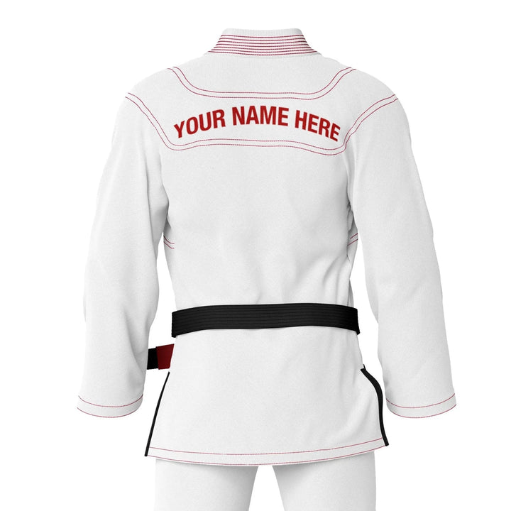 Custom White with Red Threads Brazilian Jiu JItsu gi - Personalised Gi | Combatra