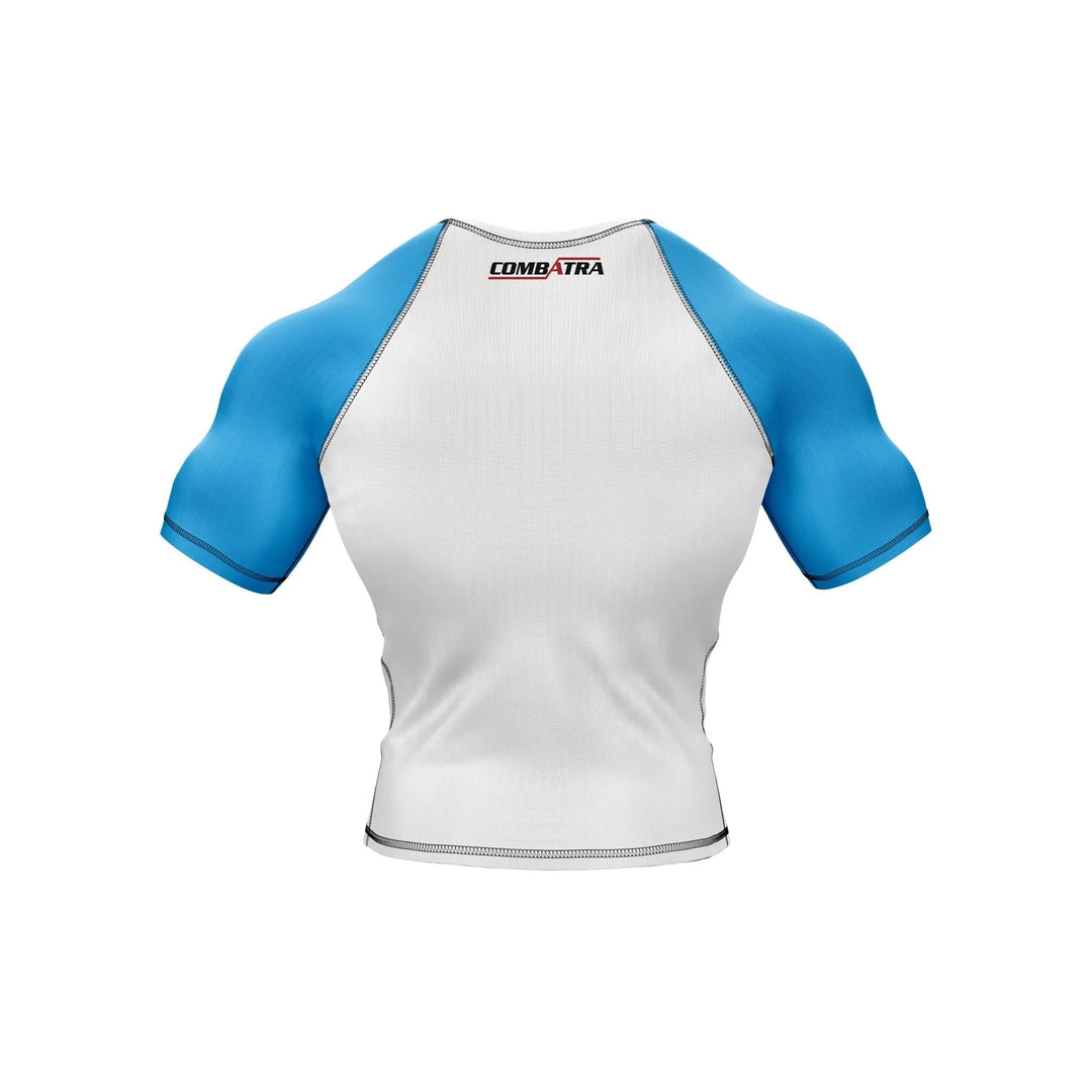 Customizable White and Blue Compression Rash Guard - Ranked Rashguard | Combatra
