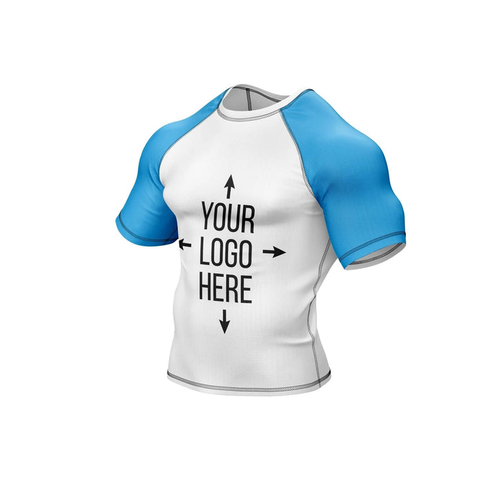 Customizable White and Blue Compression Rash Guard - Ranked Rashguard | Combatra