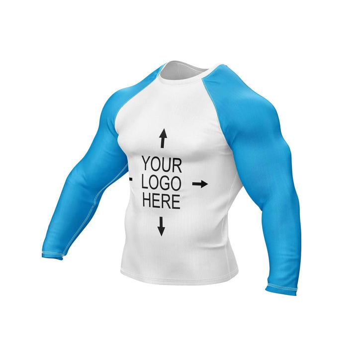 Customizable White and Blue Compression Rash Guard - Ranked Rashguard | Combatra